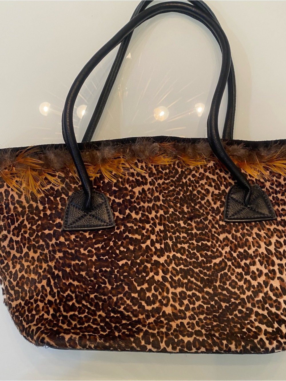 Donna Hathaway Leopard Calf Hair & Feather Trim Tote